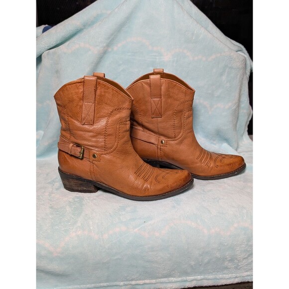 Franco Sarto Shoes - Franco Sarto Waco Boots Size 7 Cognac Leather Western Boho Festival Distressed